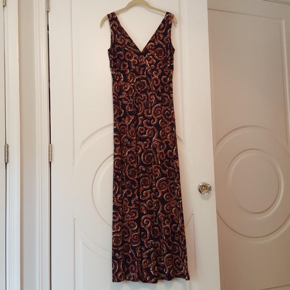 Tory Burch XS Navy and Rust patterned Maxi dress
